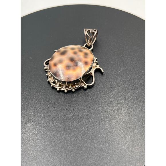 Dalmatian Jasper Spotted Sterling Silver patience understanding Stone Pendant - Picture 3 of 6